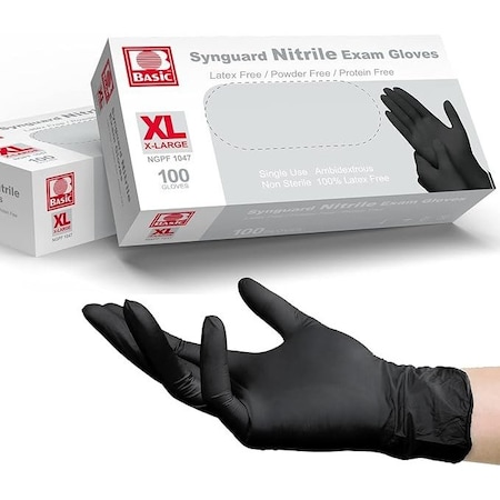 Basic Disposable Gloves, Nitrile, 4 mil, Latex-Free, Powder-Free, Black, XL, es of 100, PK100 Blk4NitrileXLB